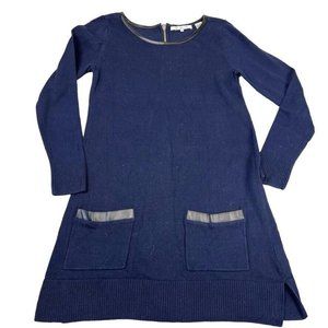 Eight Eight Eight Womens Tunic Sweater Size Small Faux Leather Trim Pockets Blue
